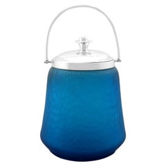 Antique Victorian Sterling Silver and Blue Glass Biscuit Barrel (1896)