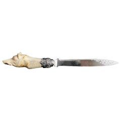 Antique Victorian Sterling Silver and Bovine Bone Fox Head Letter Opener