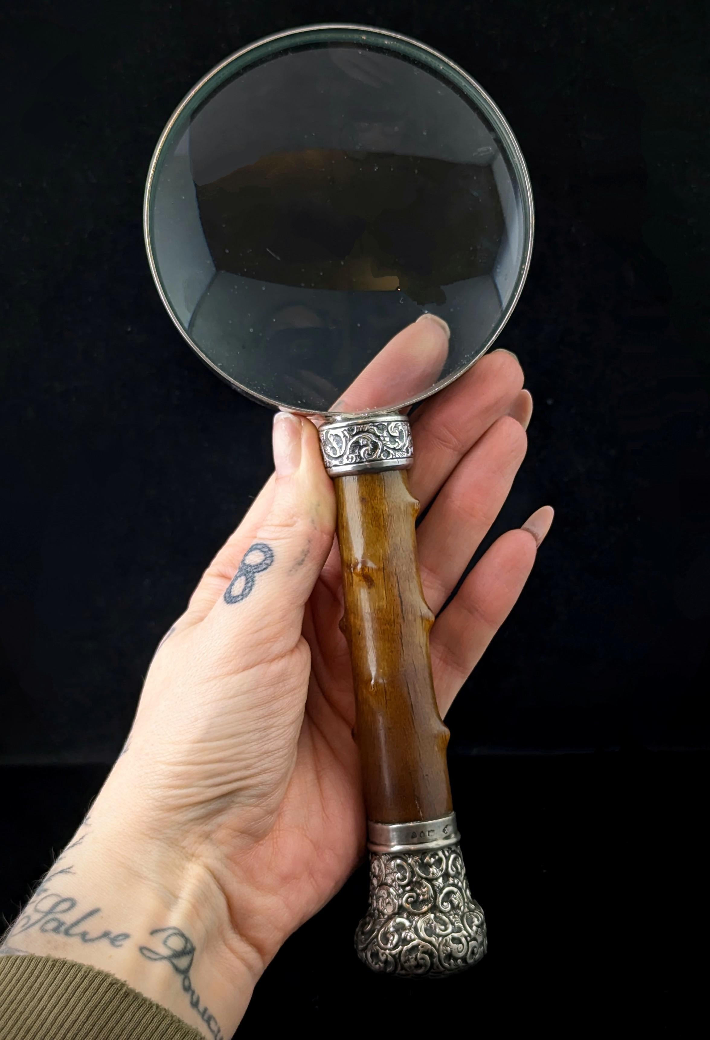 Antigua lupa victoriana de plata de ley y cuerno de buey Silver en venta
