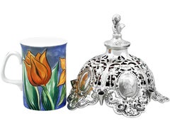 Antico calamaio vittoriano in argento e vetro color mirtillo rosso