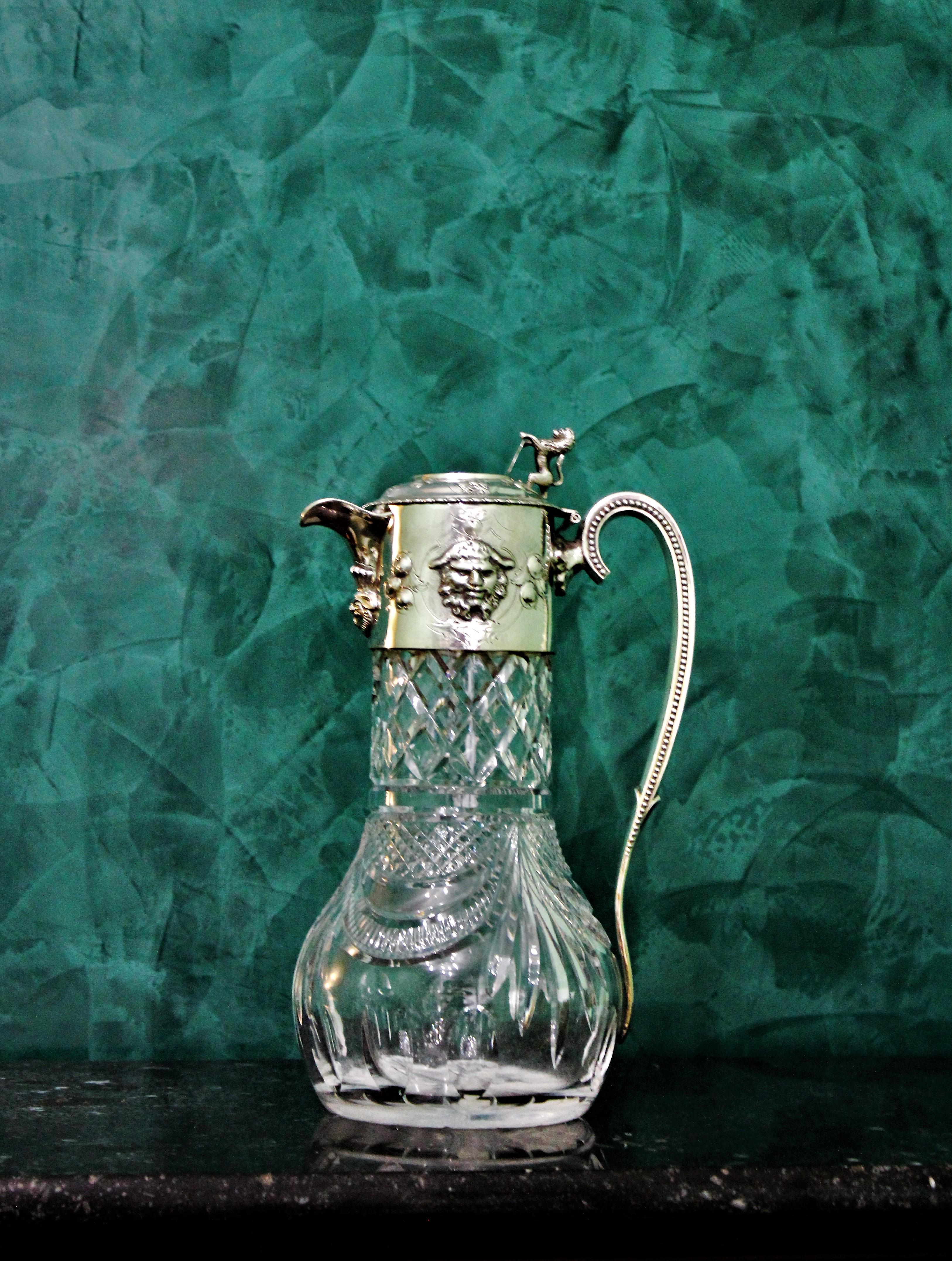 Antique Victorian Sterling Silver and Crystal Claret Jug England London, 1859 2