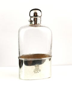 Antique flacon de hippocampe victorien en argent sterling et verre
