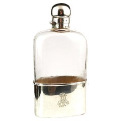 Antique Victorian sterling silver and glass hip flask 