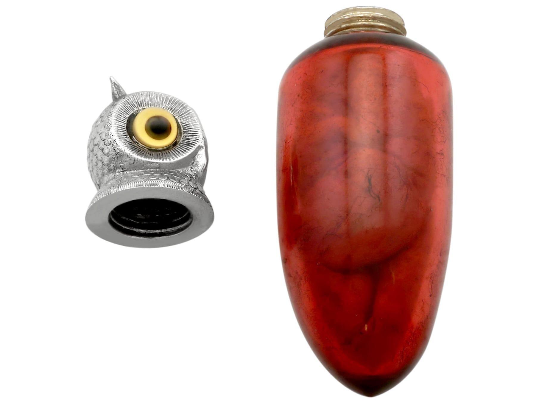 Antique Victorian Sterling Silver and Glass Owl Scent Bottle (1889) For Sale 6