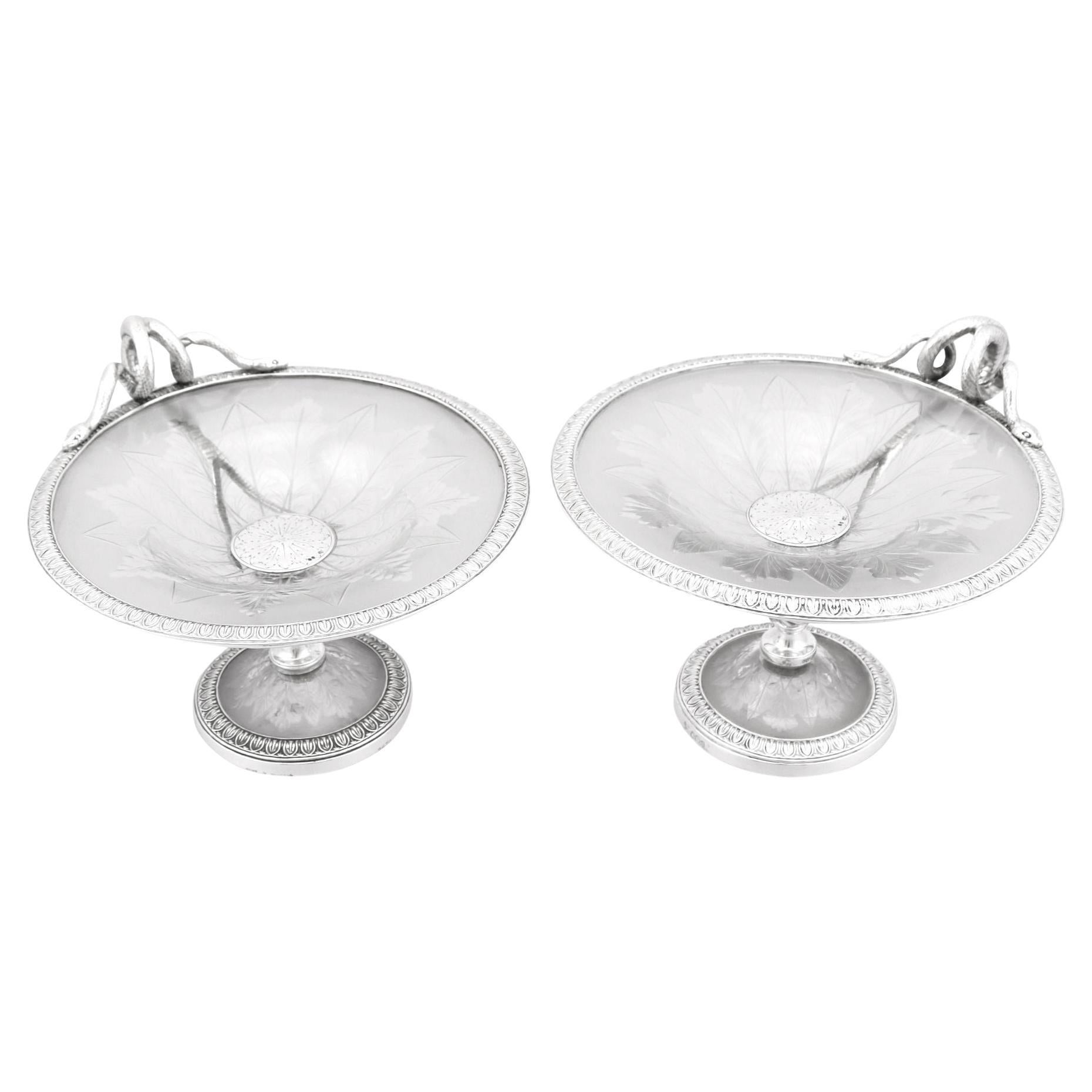 Antique Victorian Sterling Silver and Glass Tazzas/Centrepieces For Sale