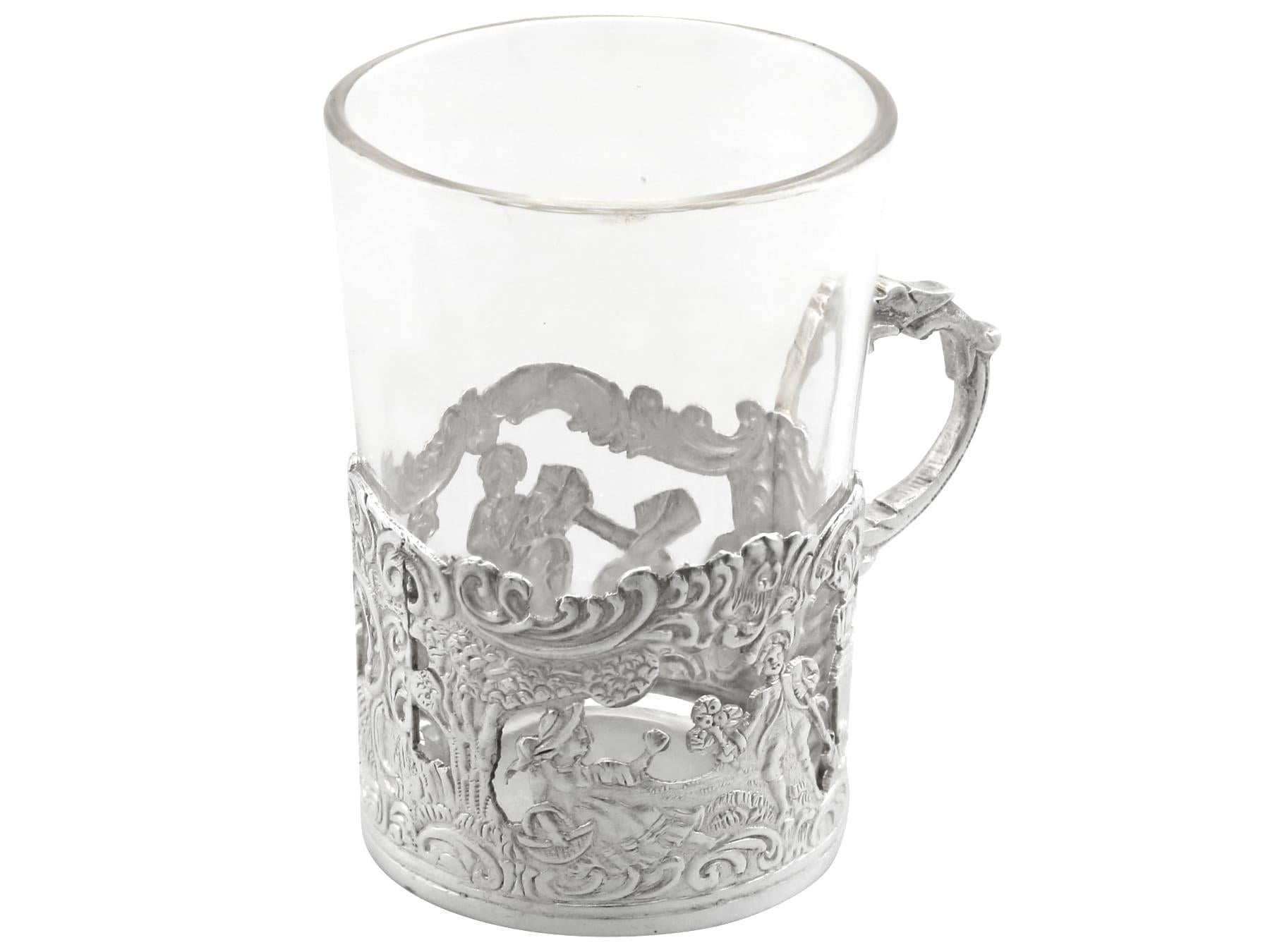 Antique Victorian Sterling Silver and Glass Tray and Liqueur Glasses For Sale 1