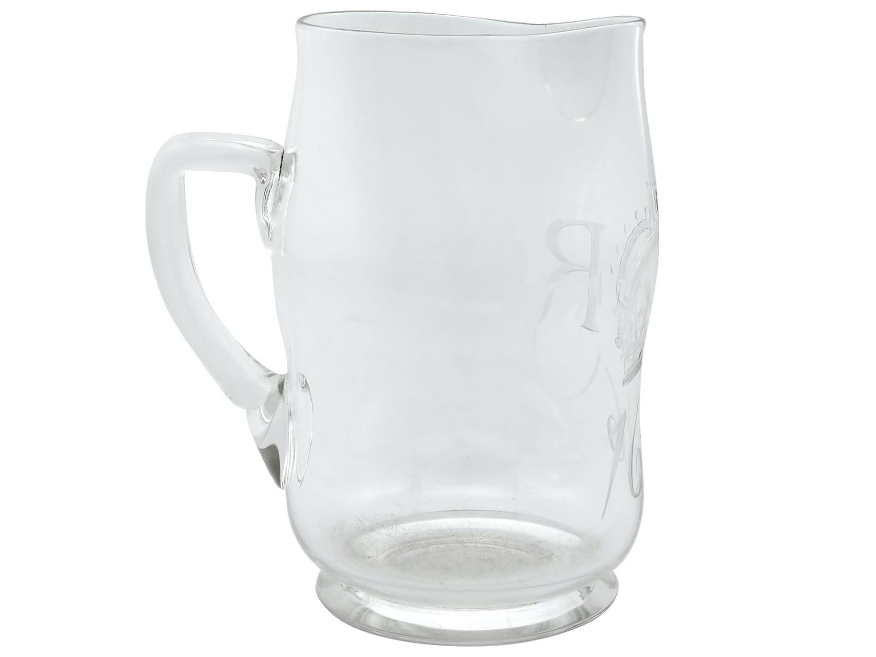 Victorian Sterling Silver and Glass Water Jug with Glass Tumblers For Sale 1