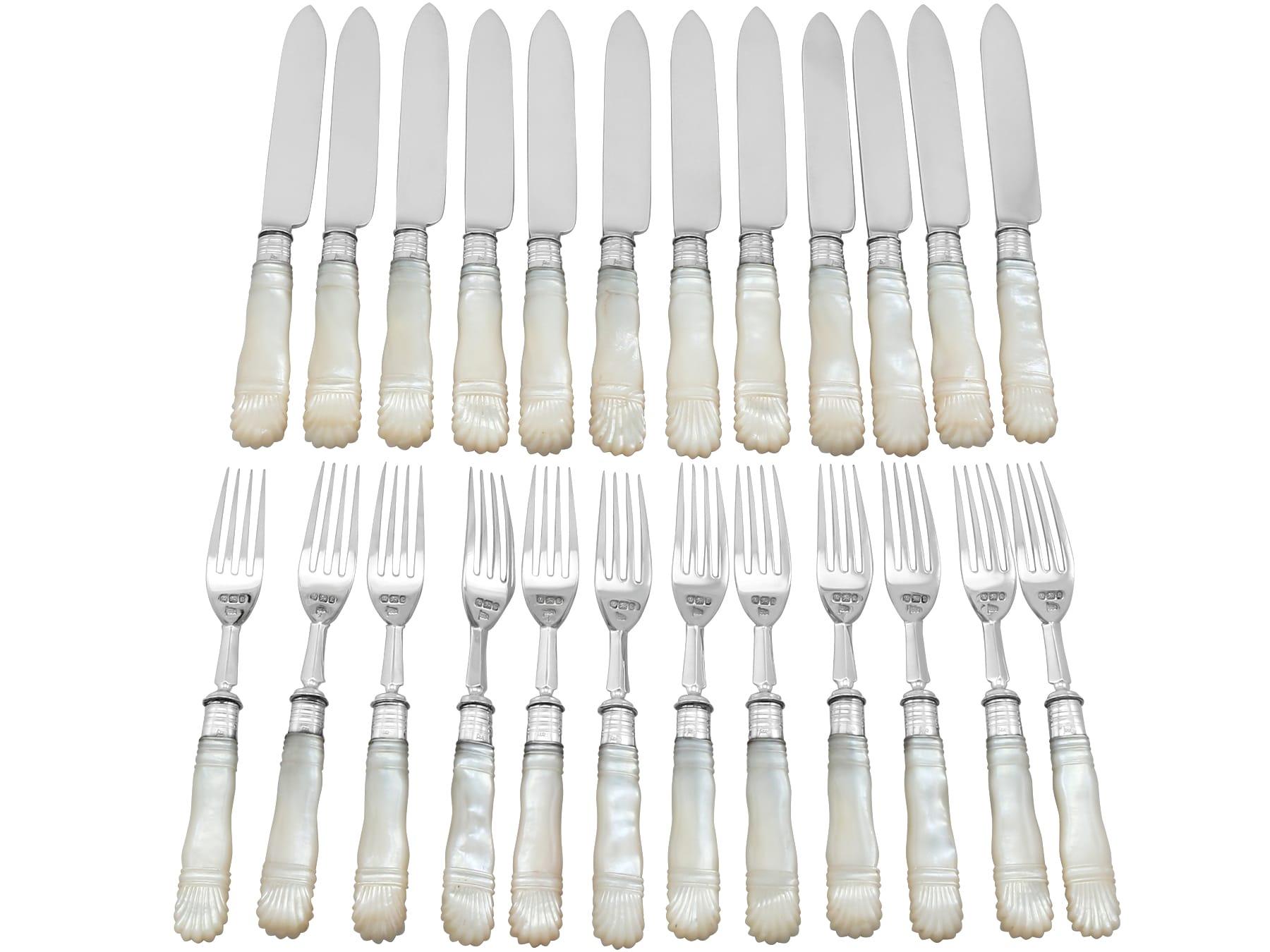 Late 19th Century Antique Victorian Sterling Silver and Mother of Pearl Fruit/Dessert Service For Sale