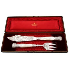 Antique Victorian Sterling Silver and Mother of Pearl Handled Fish Servers