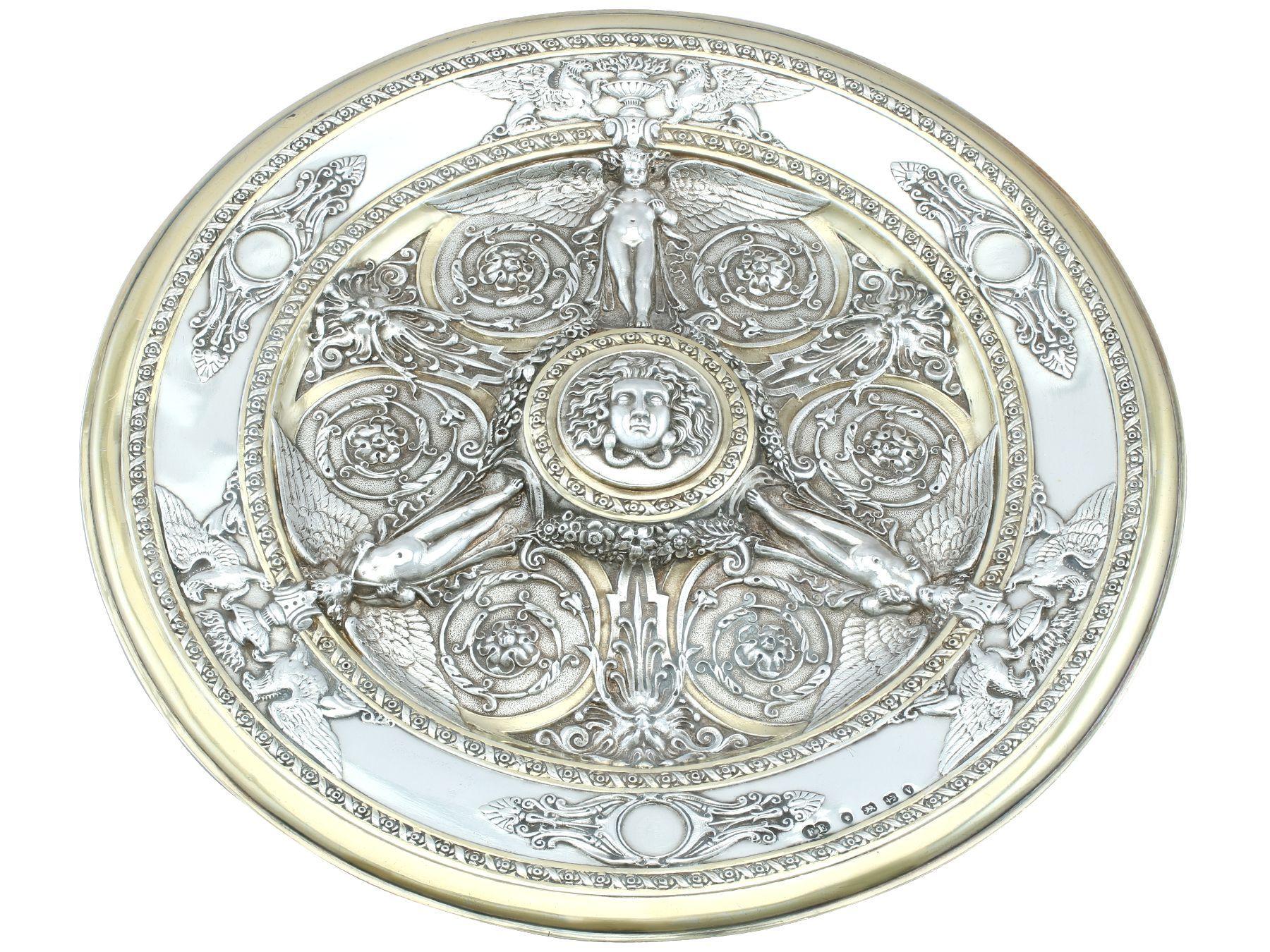 English Antique Victorian Sterling Silver and Parcel Gilt Tazza For Sale
