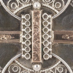 Antique Victorian Sterling Silver and Rose Gold Ornate Engraved Brooch