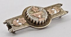Antique Victorian Sterling Silver and Gold Vase and Flower Bar Brooch