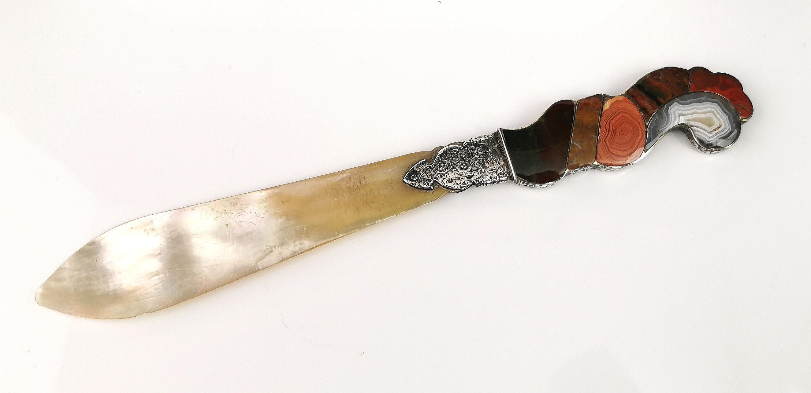 Antique Victorian Sterling Silver and Scottish Agate Letter Opener 5
