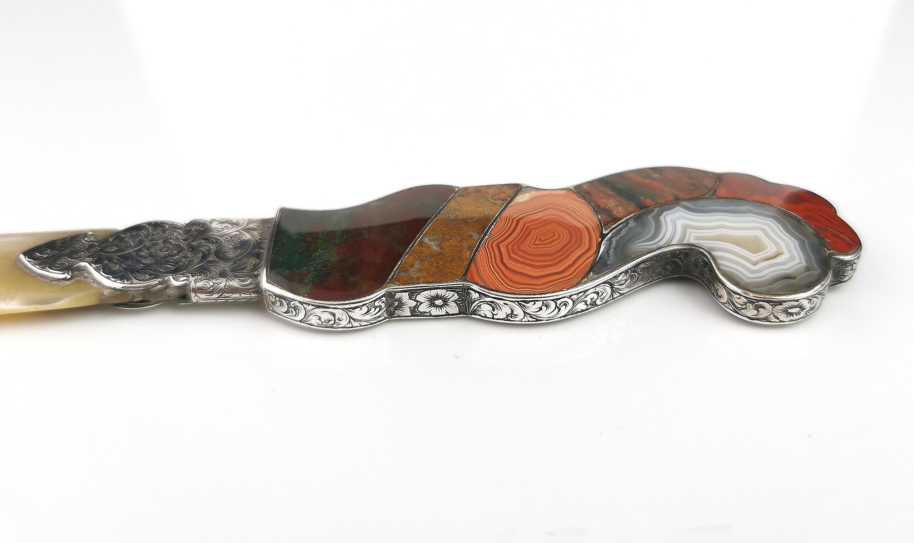 Antique Victorian Sterling Silver and Scottish Agate Letter Opener 8