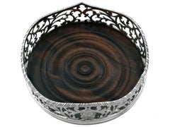 Antique Victorian Sterling Silver and Walnut Wood Coasters