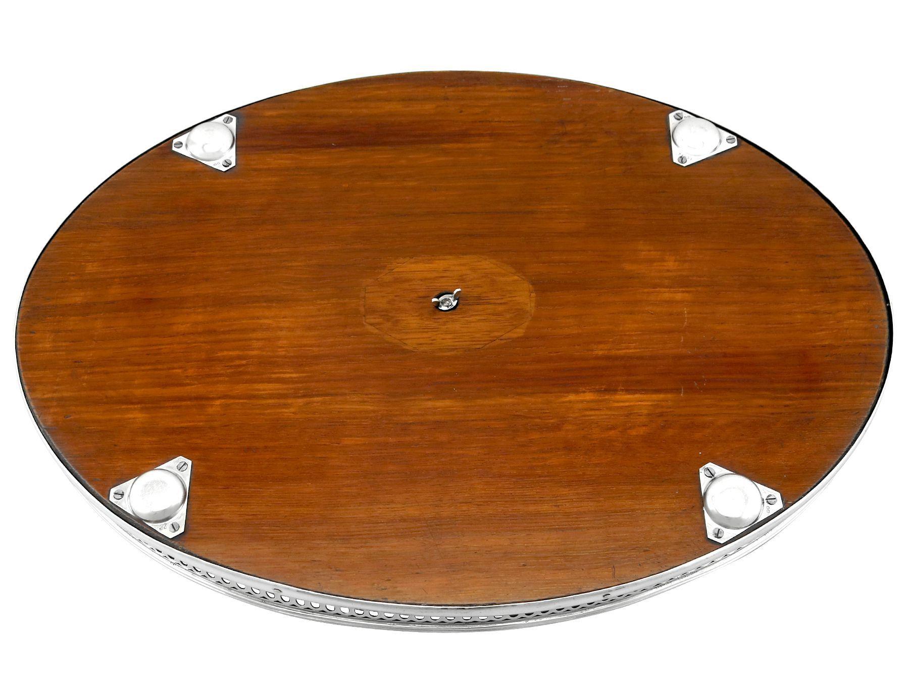 Antique Victorian Sterling Silver and Oak Wood Galleried Tray 1879 For Sale 1