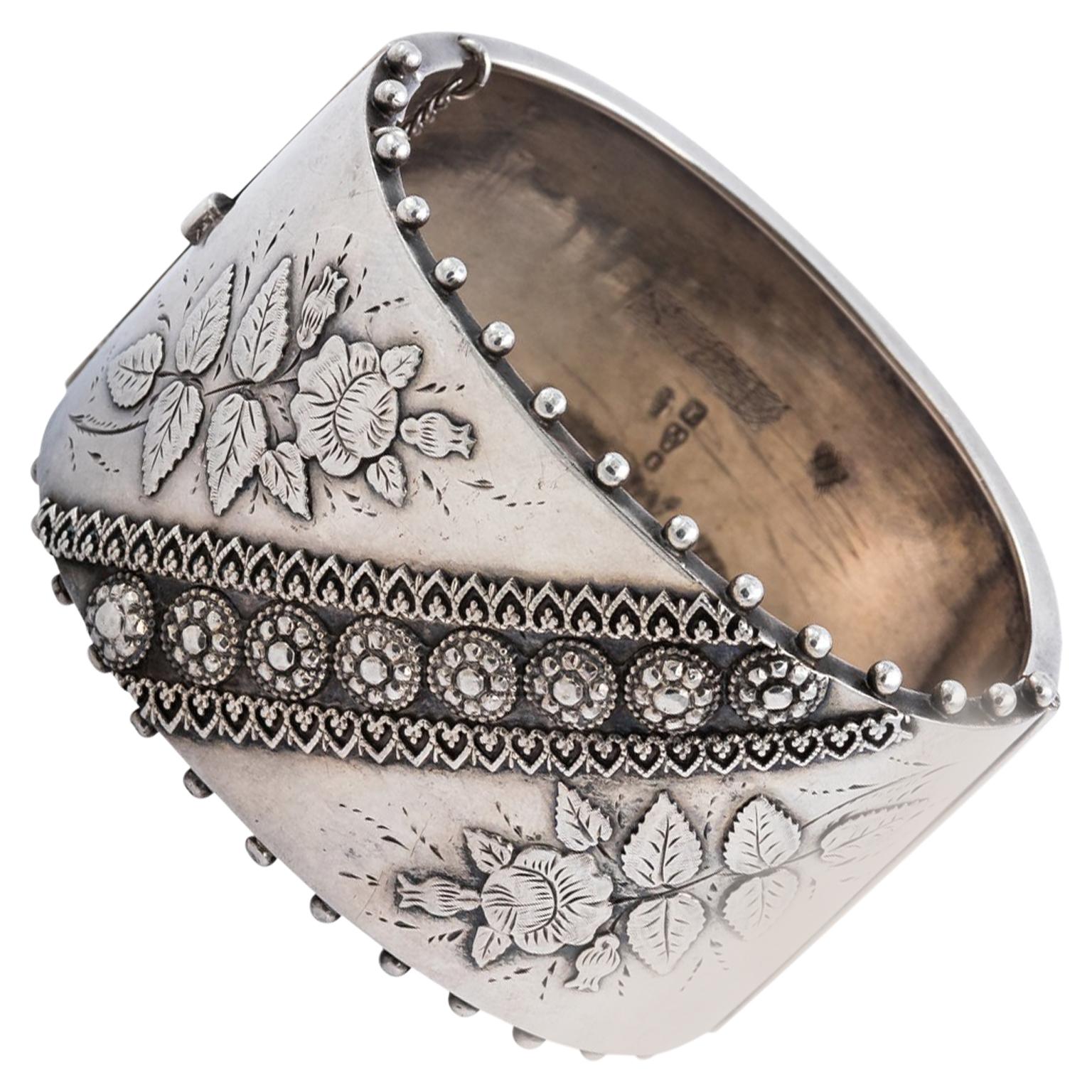 Antique Victorian Sterling Silver Bangle Cuff Bracelet