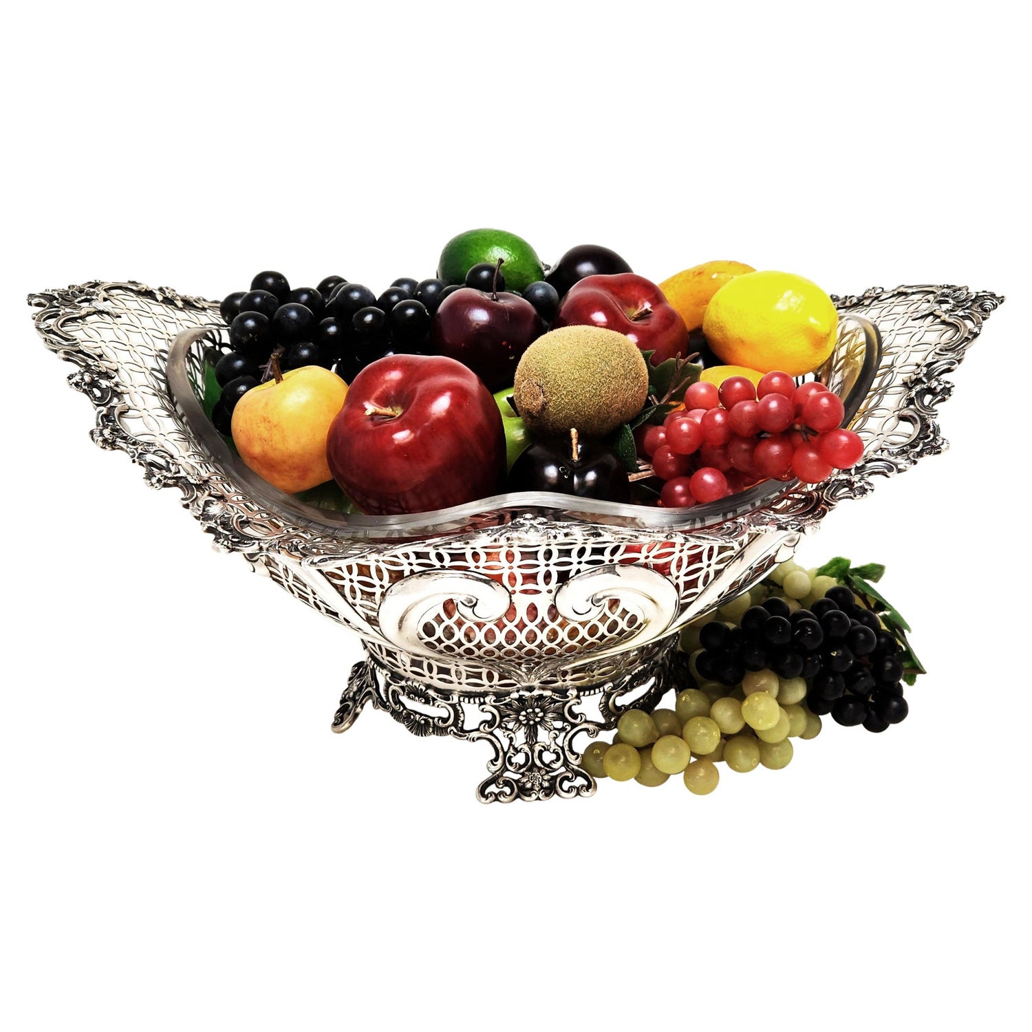 Antique Victorian Sterling Silver Basket Bowl with Glass Liner, 1892