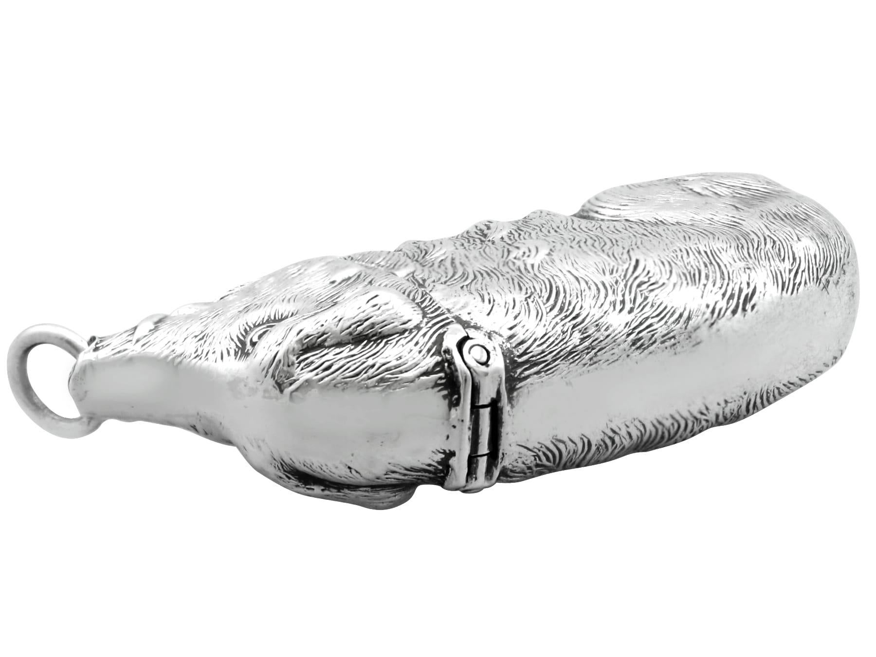 19th Century Antique Victorian Sterling Silver Boar Vesta Case For Sale