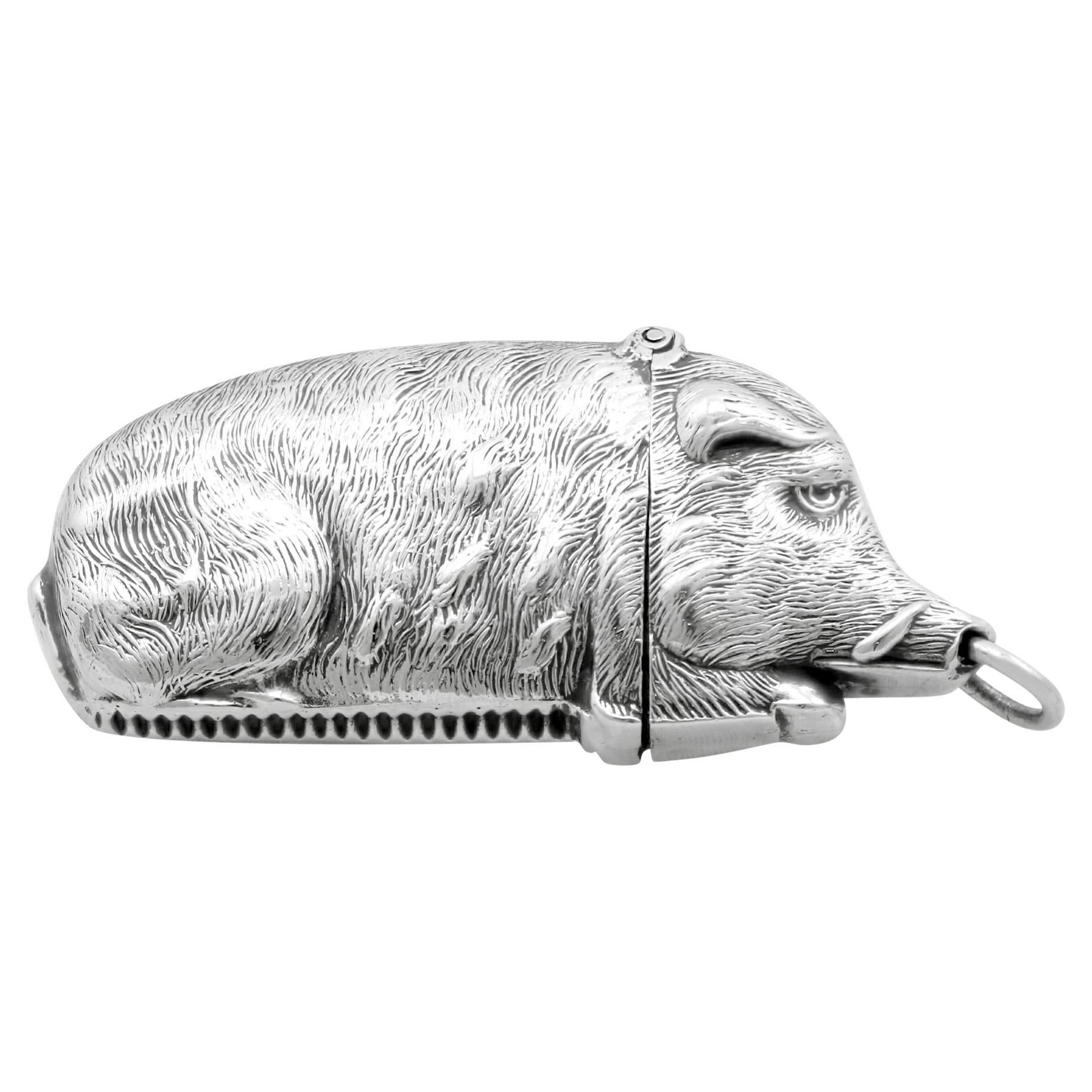 Antikes viktorianisches Sterling-Silber-Eber-Vesta-Gehäuse