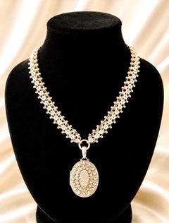 Antique Victorian Sterling Silver Book Chain Necklace with Original Oval Locket
