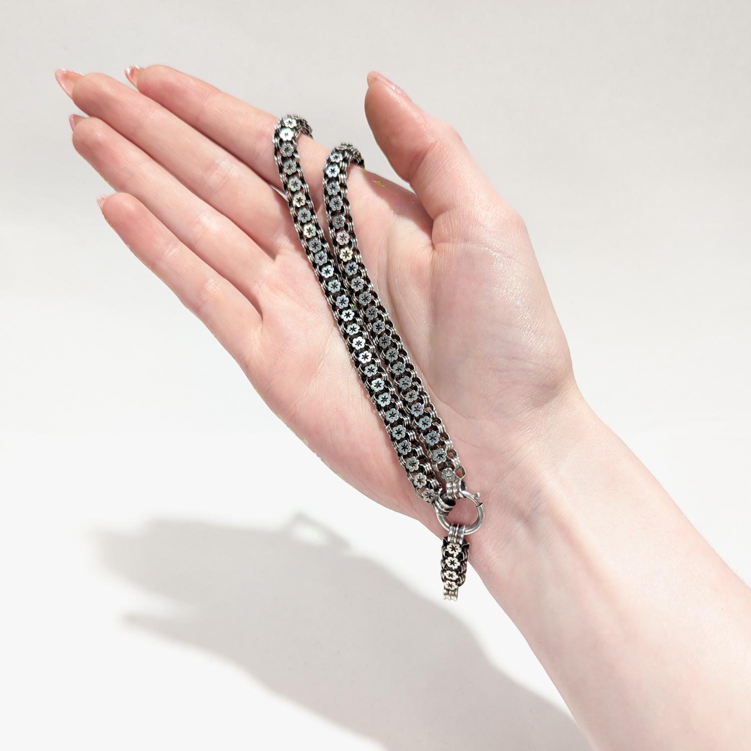 Antike viktorianische Sterlingsilber-Bücherkette mit Sternkragen-Halskette und Extender 6