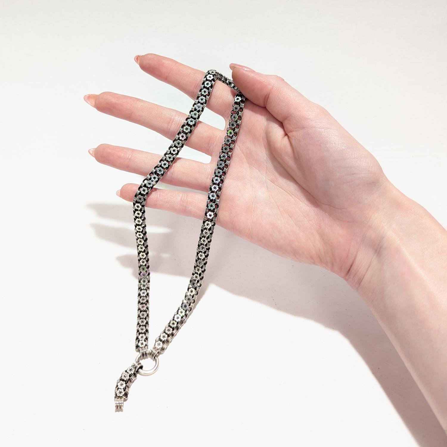 Antike viktorianische Sterlingsilber-Bücherkette mit Sternkragen-Halskette und Extender (Viktorianisch)