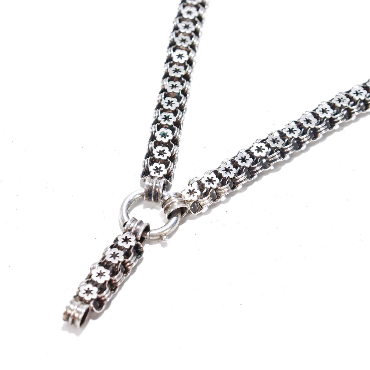 Antike viktorianische Sterlingsilber-Bücherkette mit Sternkragen-Halskette und Extender 3