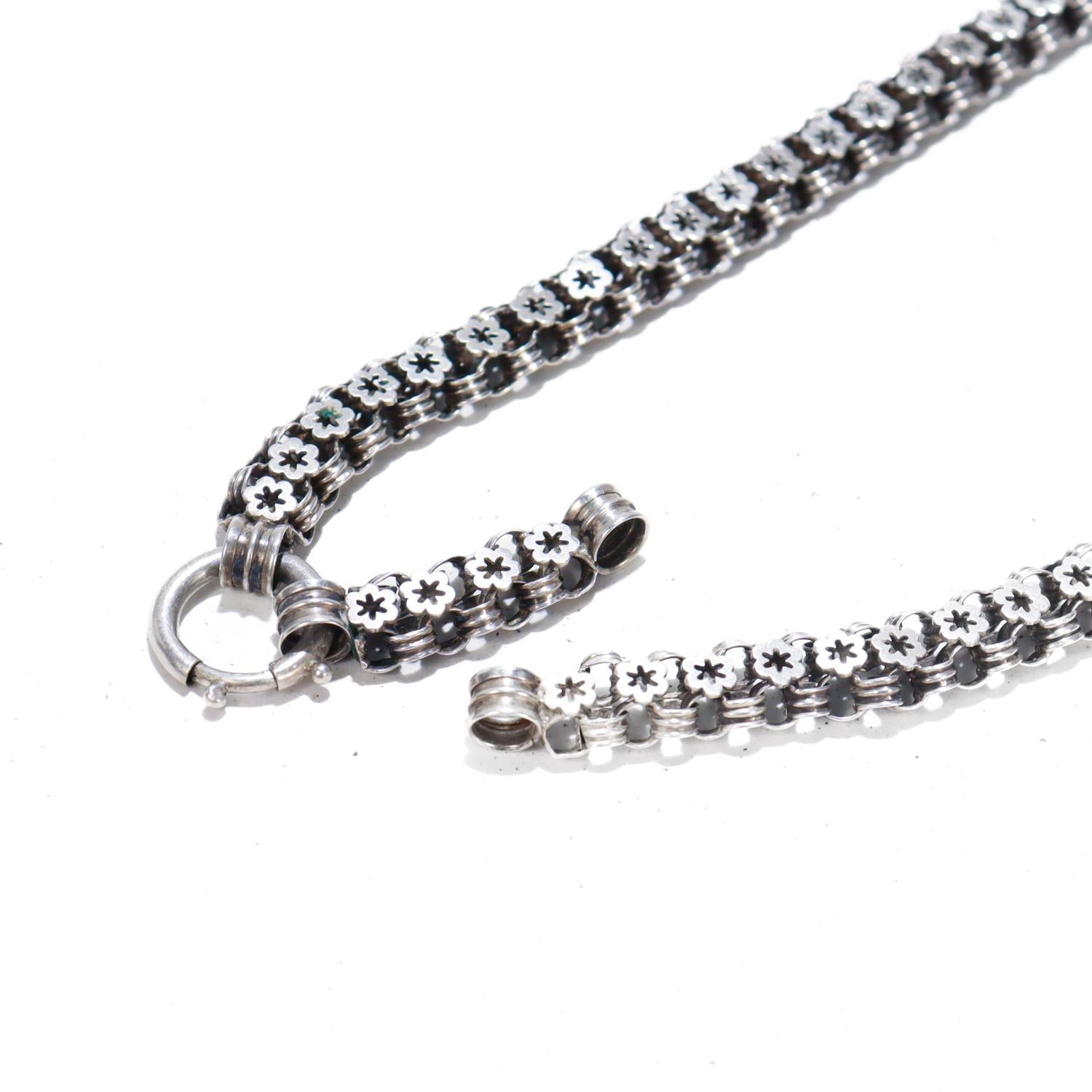 Antike viktorianische Sterlingsilber-Bücherkette mit Sternkragen-Halskette und Extender 4