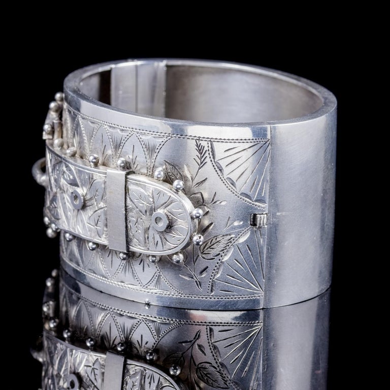 Antique Victorian Sterling Silver Buckle Bangle Dated 1885 Boxed at 1stDibs