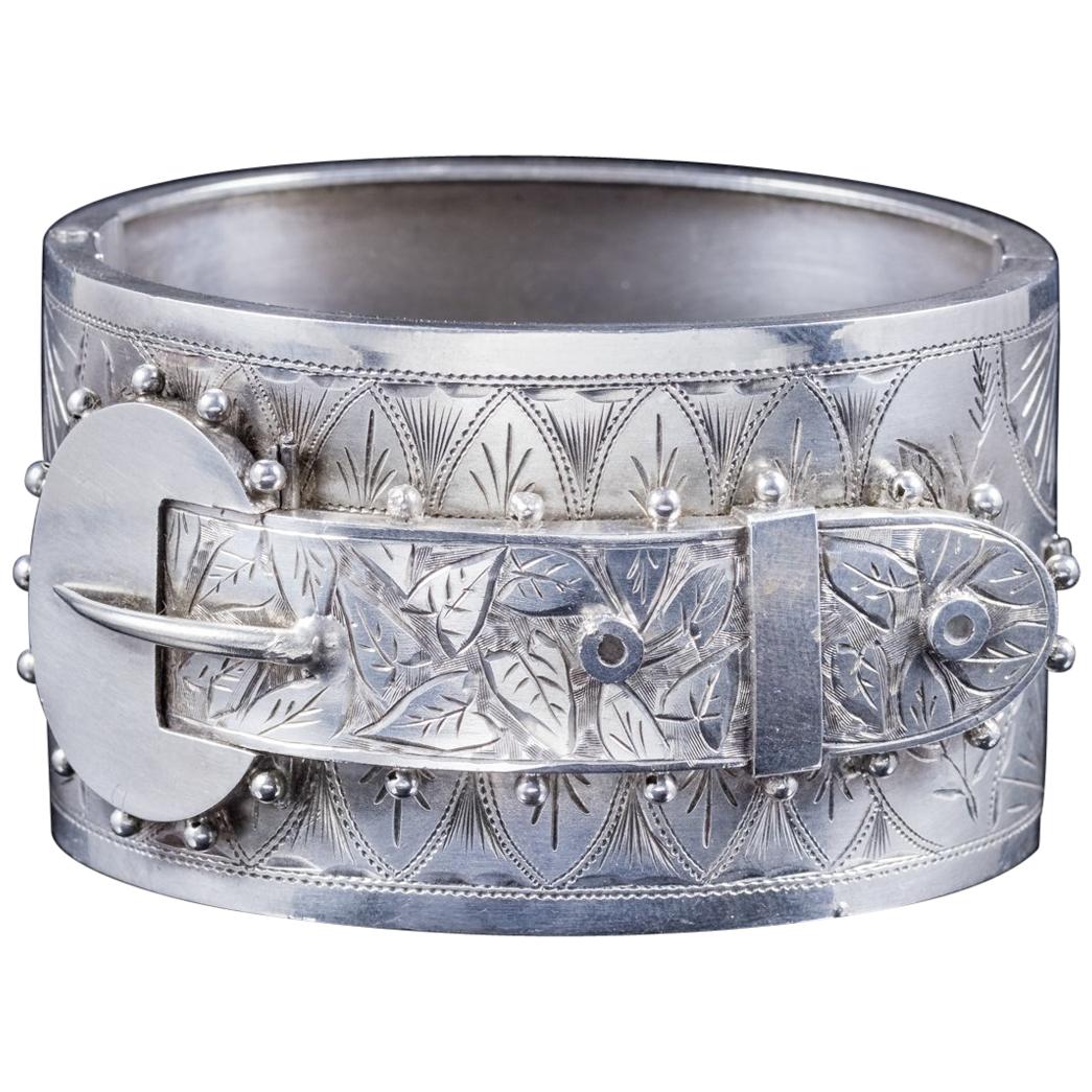 Antique Victorian Sterling Silver Buckle Bangle Dated 1885 Boxed