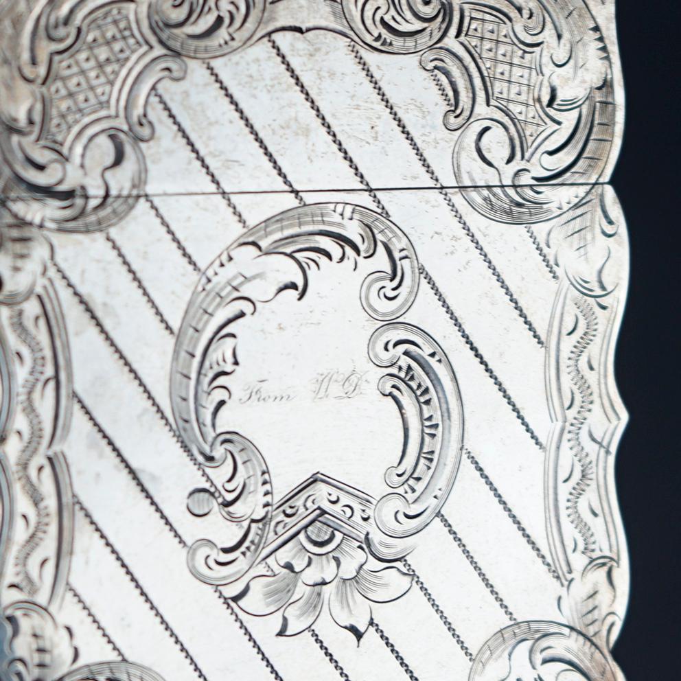 19th Century Antique Victorian Sterling Silver Calling Card Case Circa 1890, 1.32 to