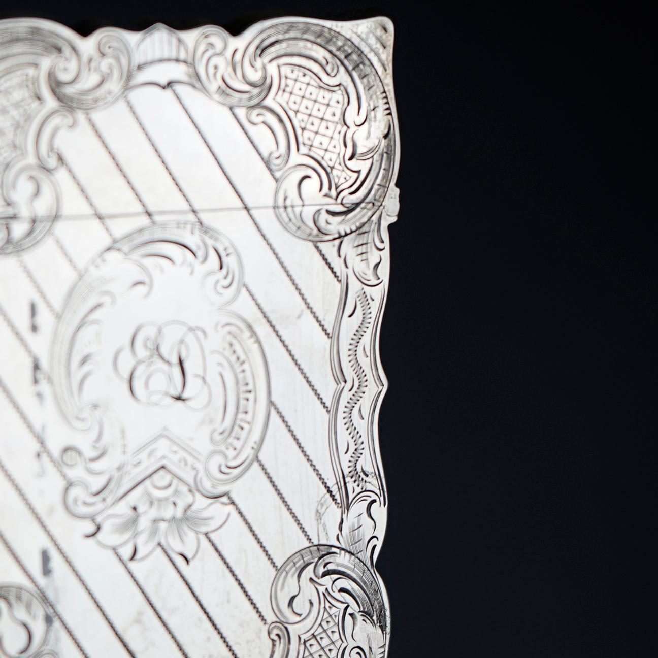 Antique Victorian Sterling Silver Calling Card Case Circa 1890, 1.32 to 1