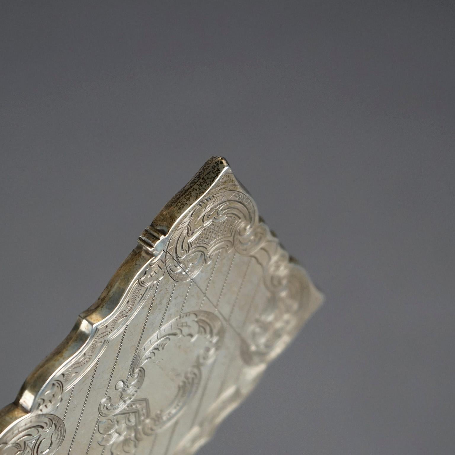Antique Victorian Sterling Silver Calling Card Case Circa 1890, 1.32 to 2