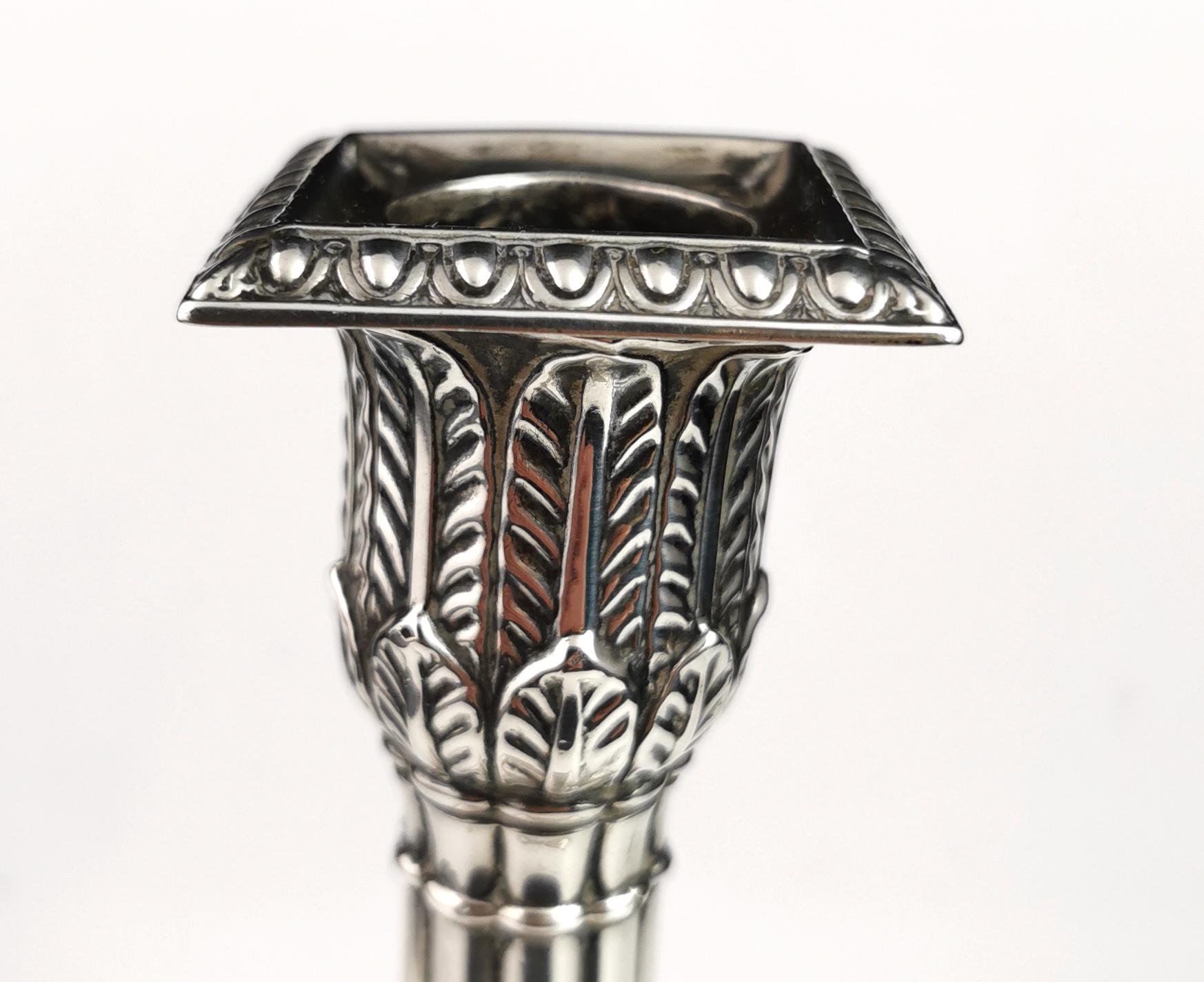 Antique Victorian Sterling Silver Candlestick, Corinthian Column For Sale 1