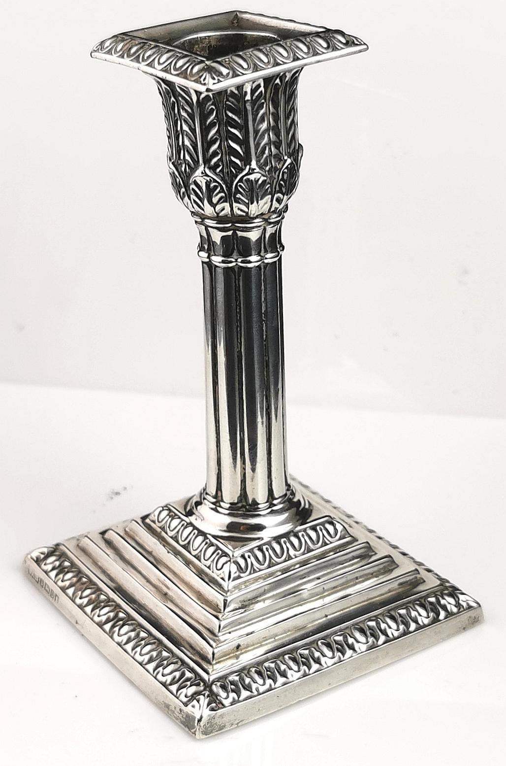 Antique Victorian Sterling Silver Candlestick, Corinthian Column For Sale 2