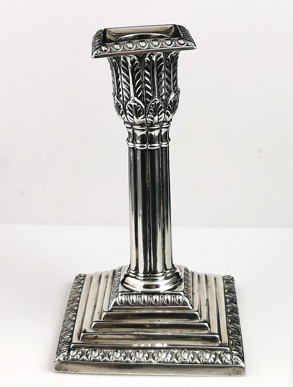 Antique Victorian Sterling Silver Candlestick, Corinthian Column For Sale 3