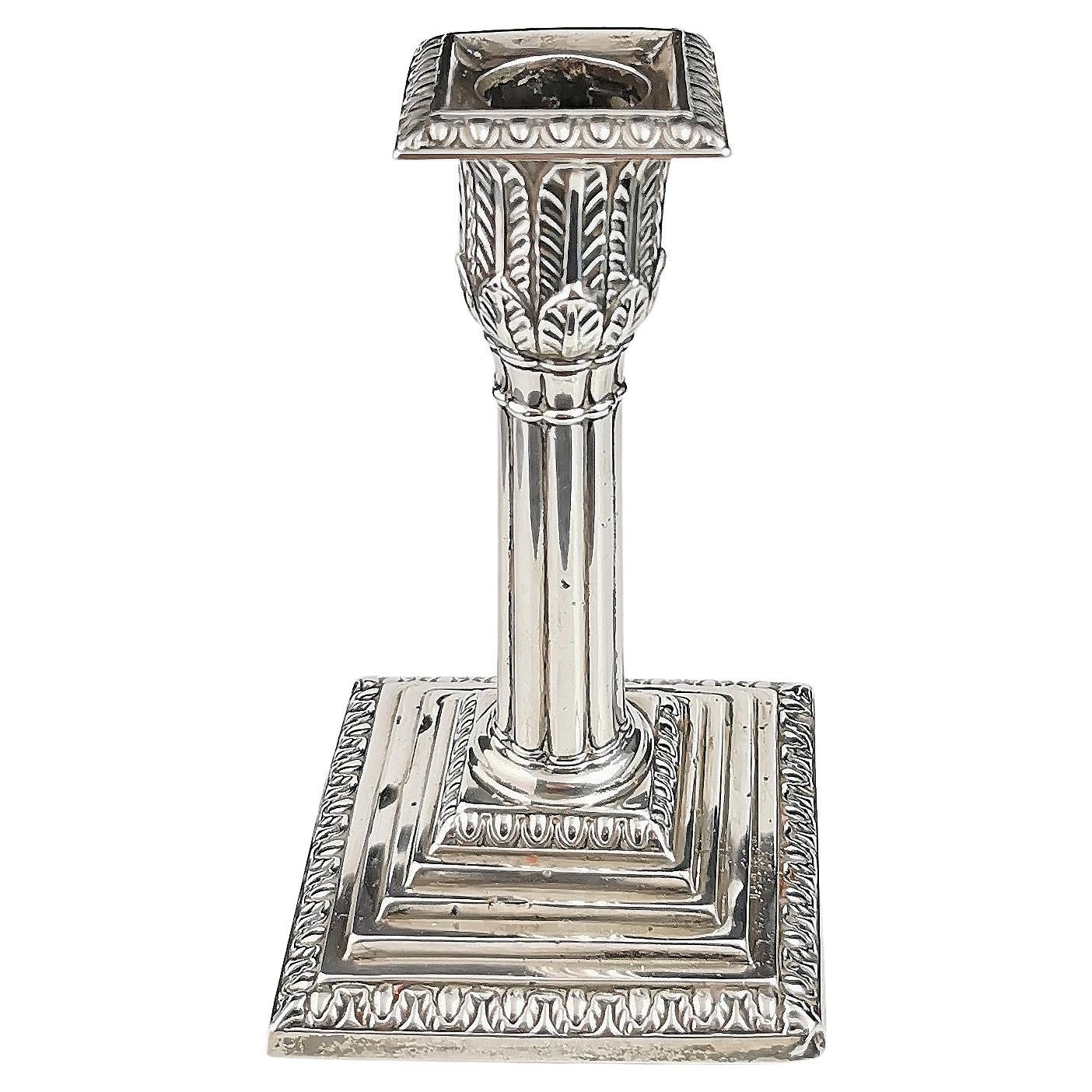 Antique Victorian Sterling Silver Candlestick, Corinthian Column For Sale