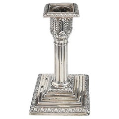Antique Victorian sterling silver candlestick, Corinthian column 