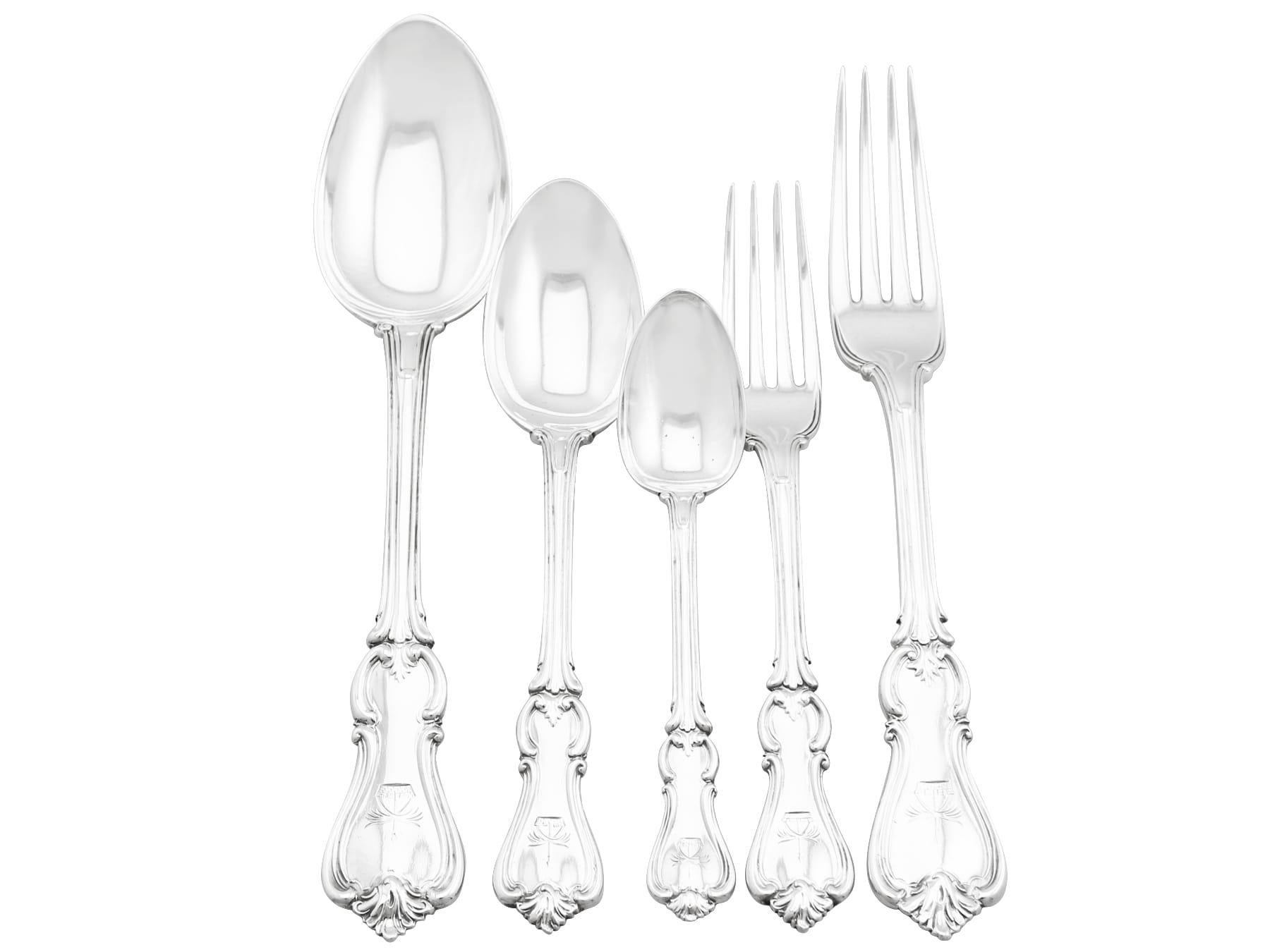 A magnificent, fine and impressive antique Victorian English sterling silver straight Albert pattern flatware service for twelve persons made by William Eaton; an addition to our canteen of cutlery collection

The pieces of this exceptional, antique