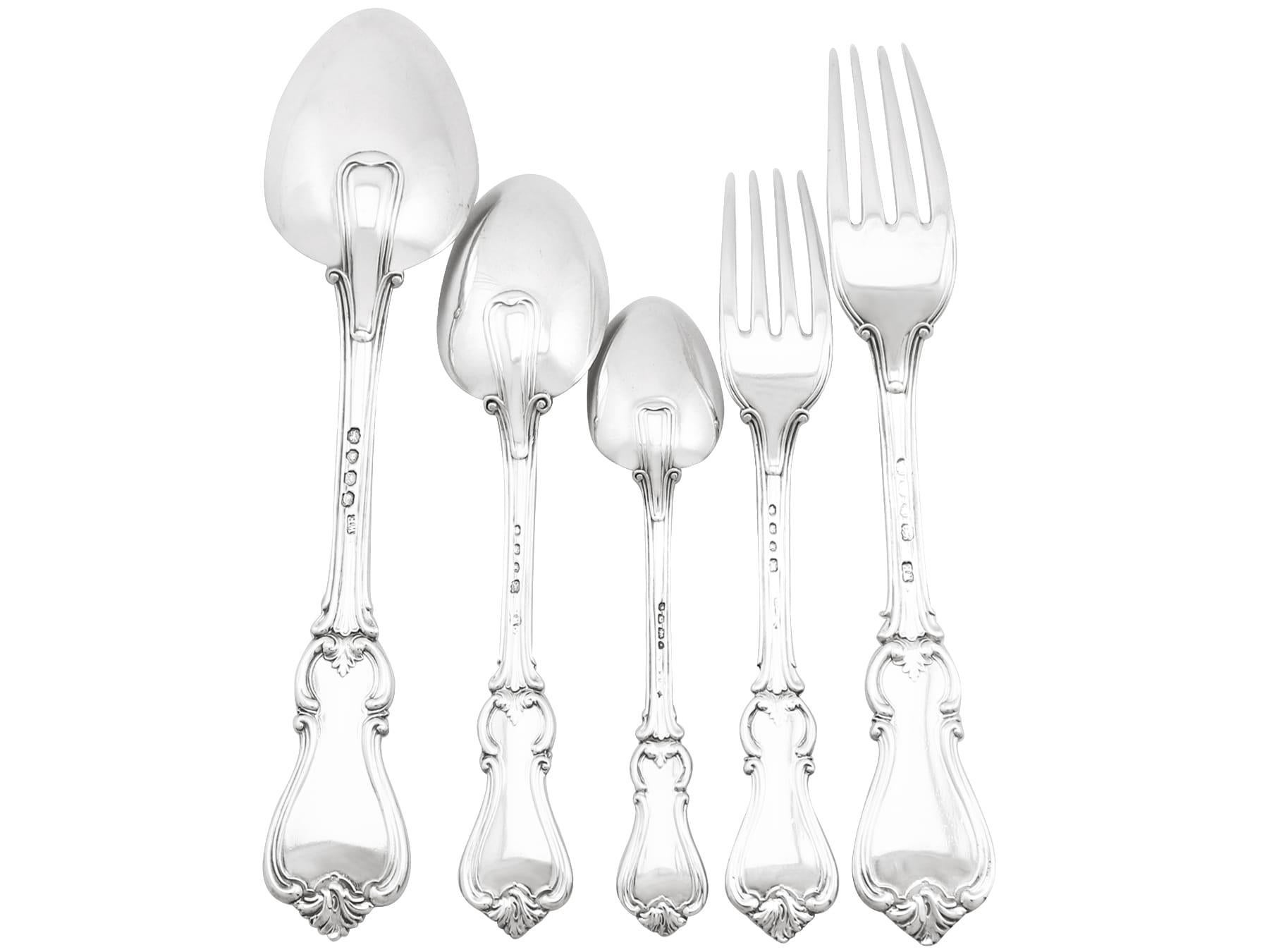 British Antique Victorian Sterling Silver Canteen of Cutlery for 12 Persons For Sale