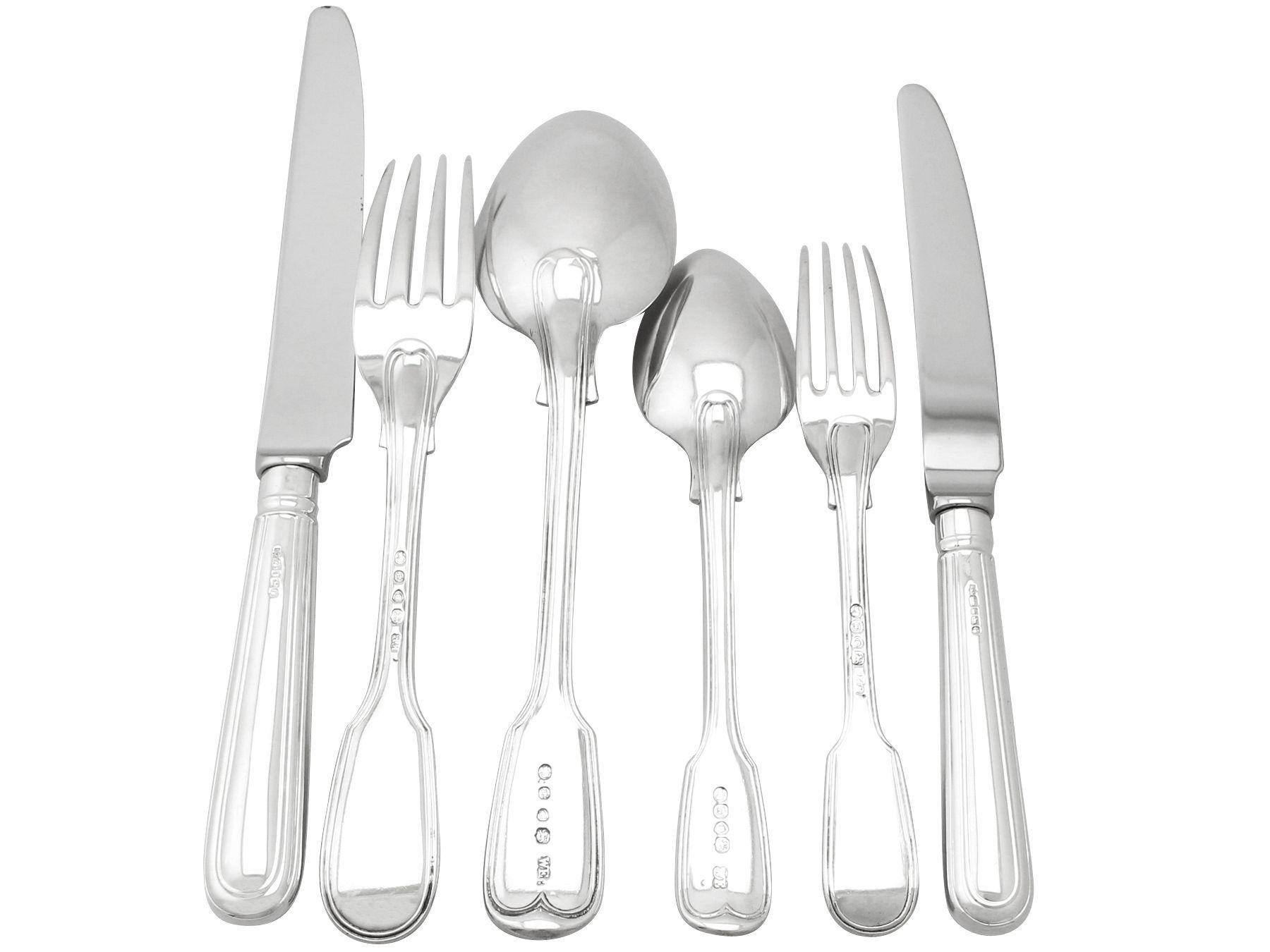 An exceptional, fine and impressive antique Victorian English sterling silver straight fiddle and thread pattern flatware service for eight persons; an addition to our canteen of cutlery collection.

The pieces of this exceptional antique
