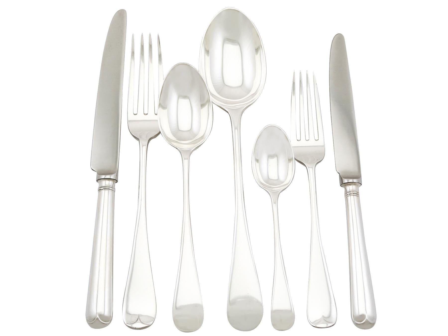 An exceptional, fine and impressive, comprehensive antique English sterling silver old English pattern canteen of cutlery for eight persons; an addition to our antique flatware sets.

The pieces of this exceptional and comprehensive, straight