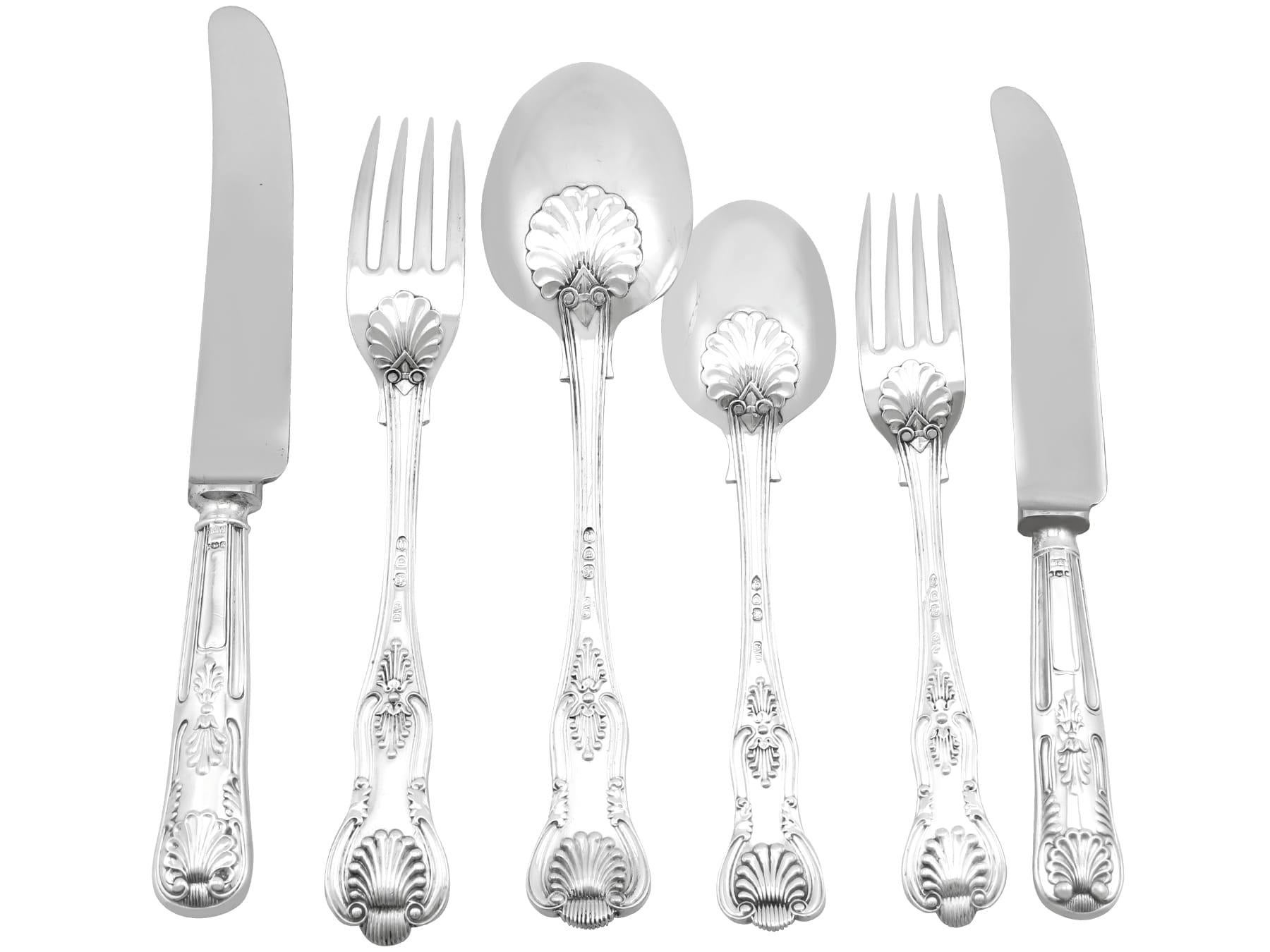 An exceptional, fine and impressive antique Victorian English sterling silver King's pattern flatware service for six persons; an addition to our canteen of cutlery collection.

The pieces of this fine, antique Victorian straight* sterling silver