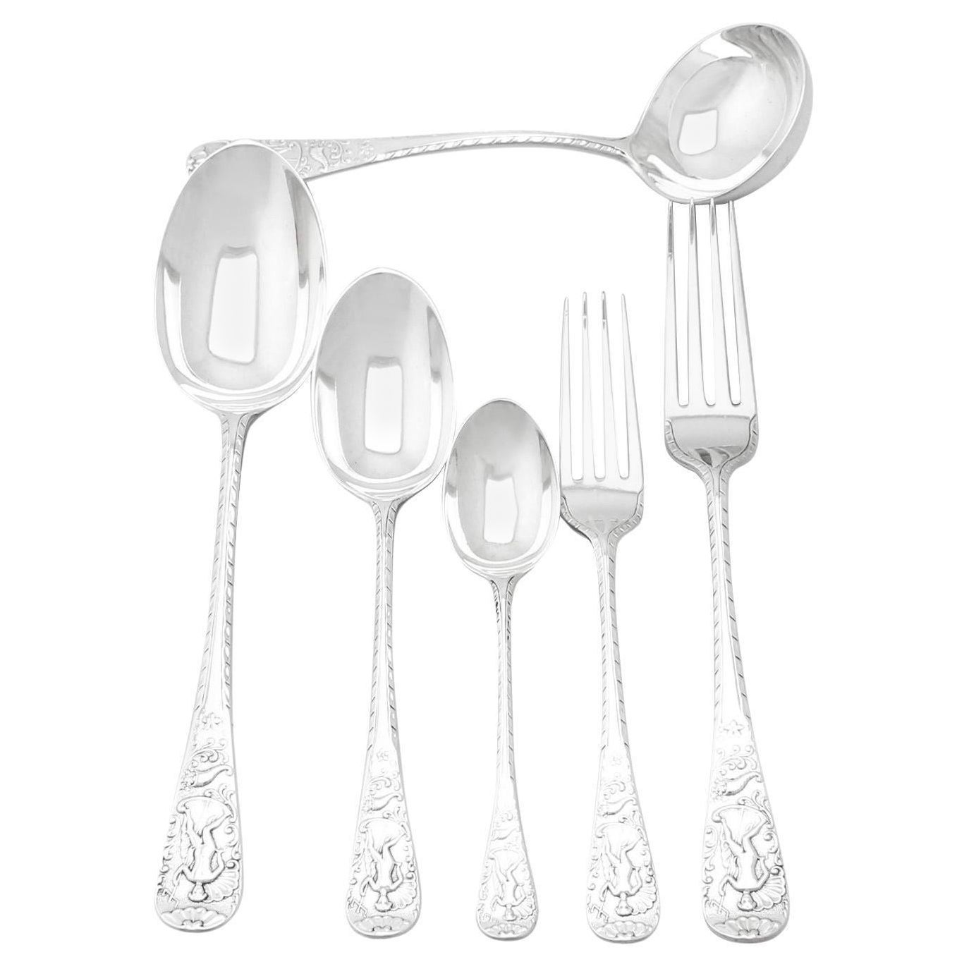 Plateau de couverts victorien ancien en argent sterling pour six personnes