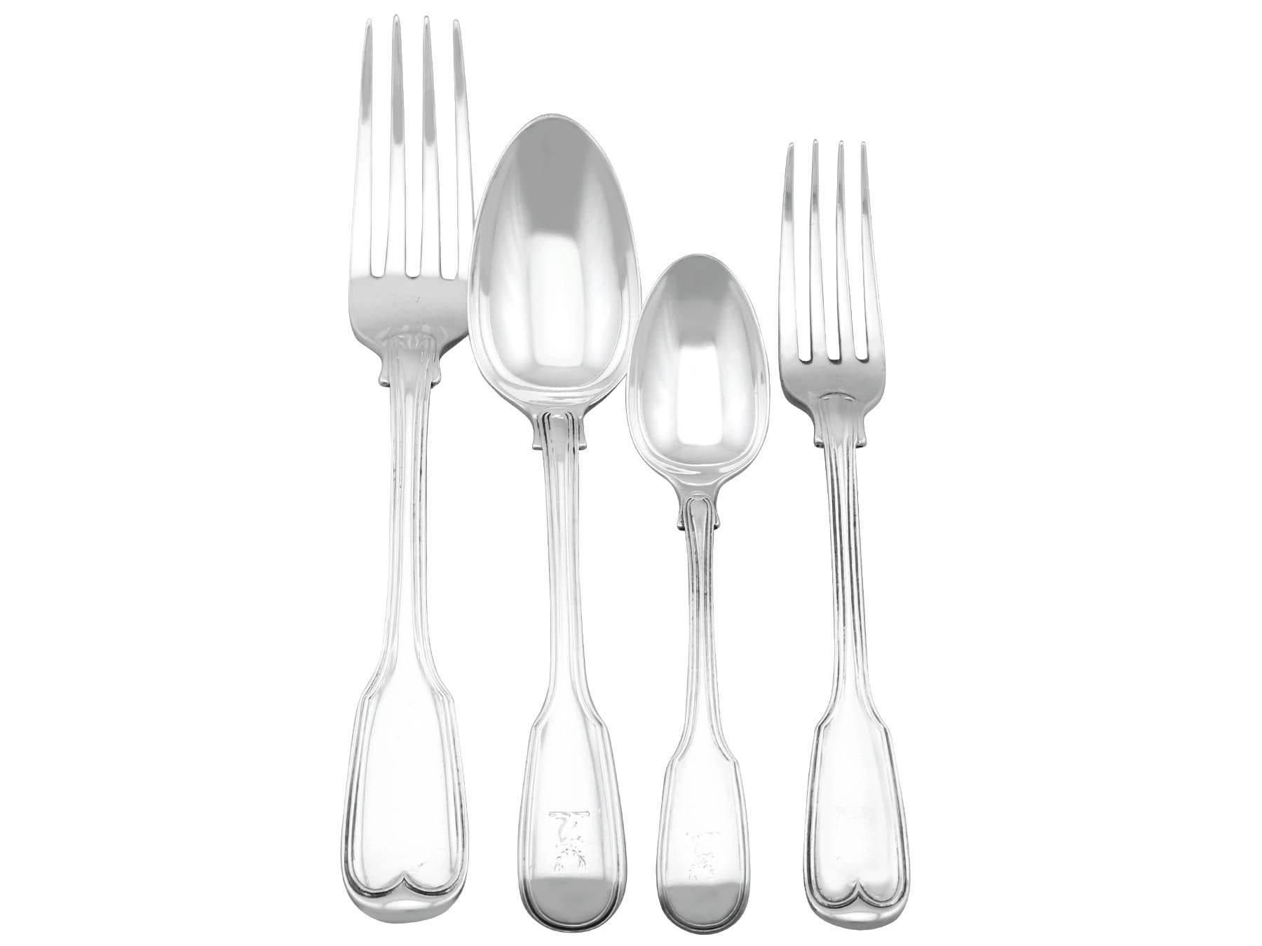 An exceptional, fine and impressive antique Victorian English sterling silver composite Fiddle & Thread pattern flatware service for 12 persons; an addition to our canteen of cutlery collection

The pieces of this exceptional, antique Victorian