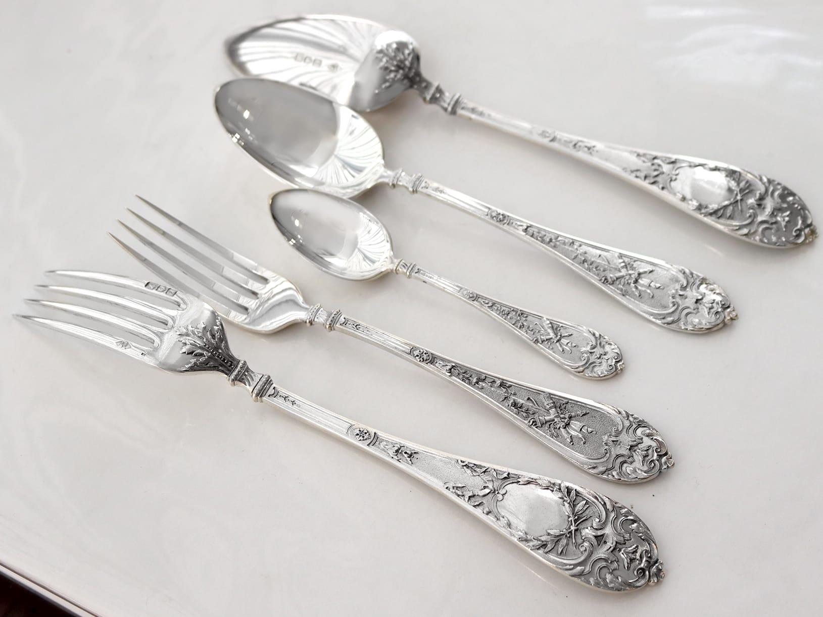 An exceptional, fine and impressive antique Victorian sterling silver flatware service for twelve persons; an addition to our diverse silver cutlery collection.

The pieces of this exceptional antique Victorian sterling silver flatware service for