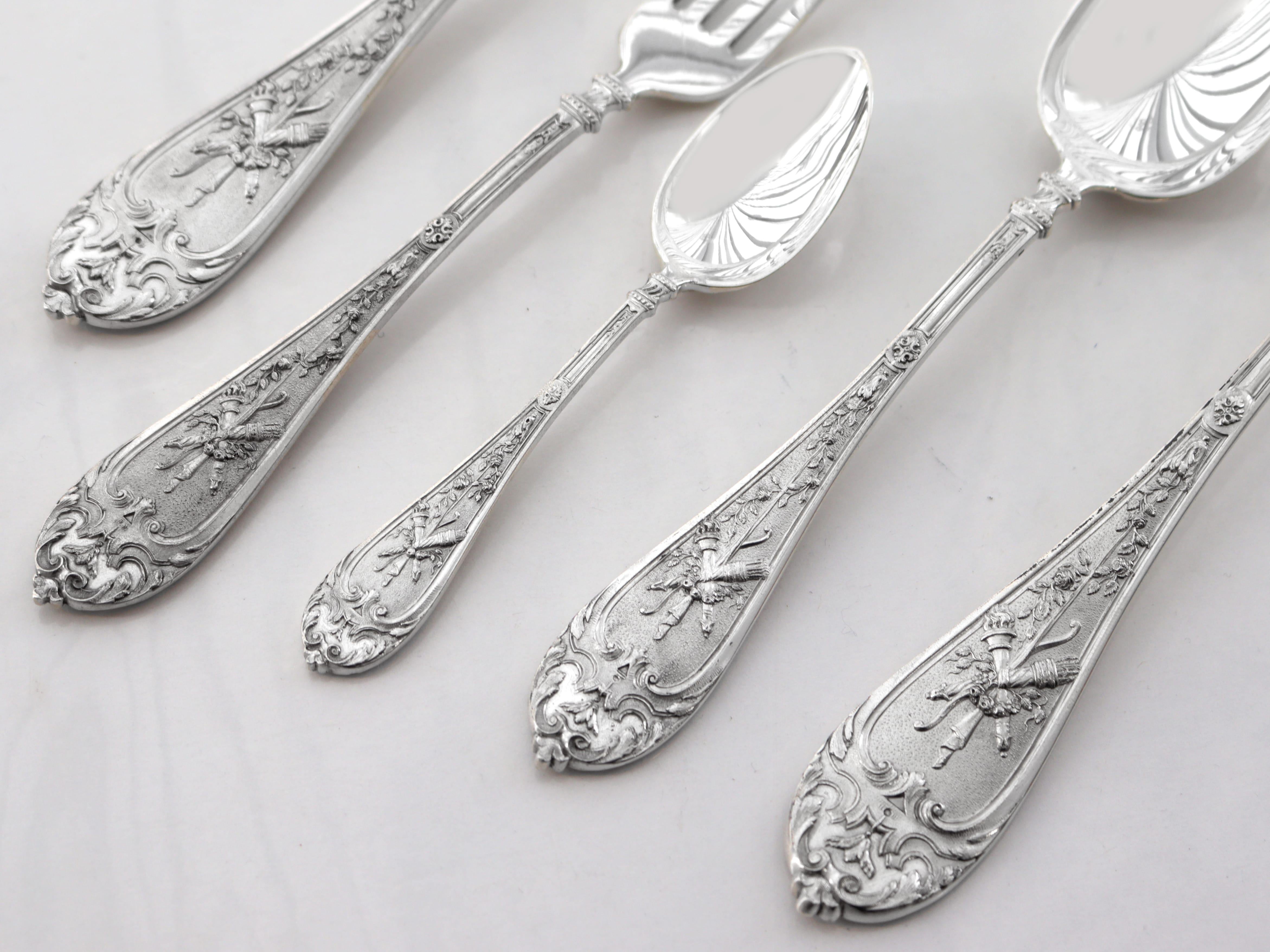 English Antique Victorian Sterling Silver Canteen of Cutlery for Twelve Persons For Sale