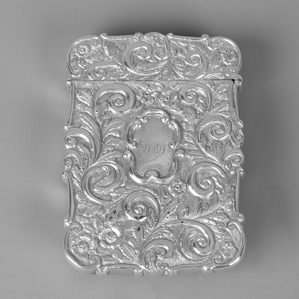 English Antique Victorian Sterling Silver Castle-Top Card Case by Nathaniel Mills For Sale