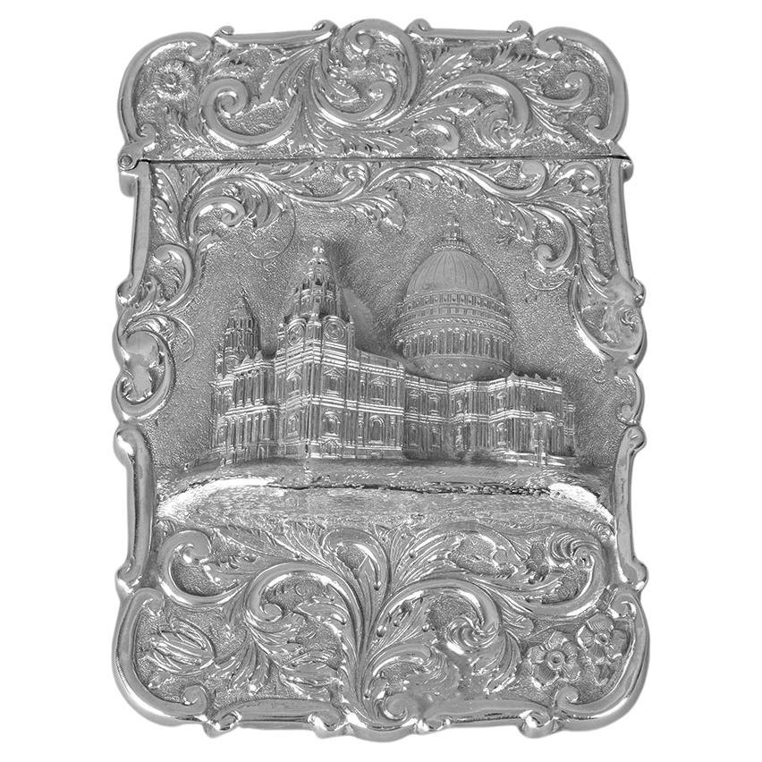 Antique Victorian Sterling Silver Castle-Top Card Case by Nathaniel Mills For Sale